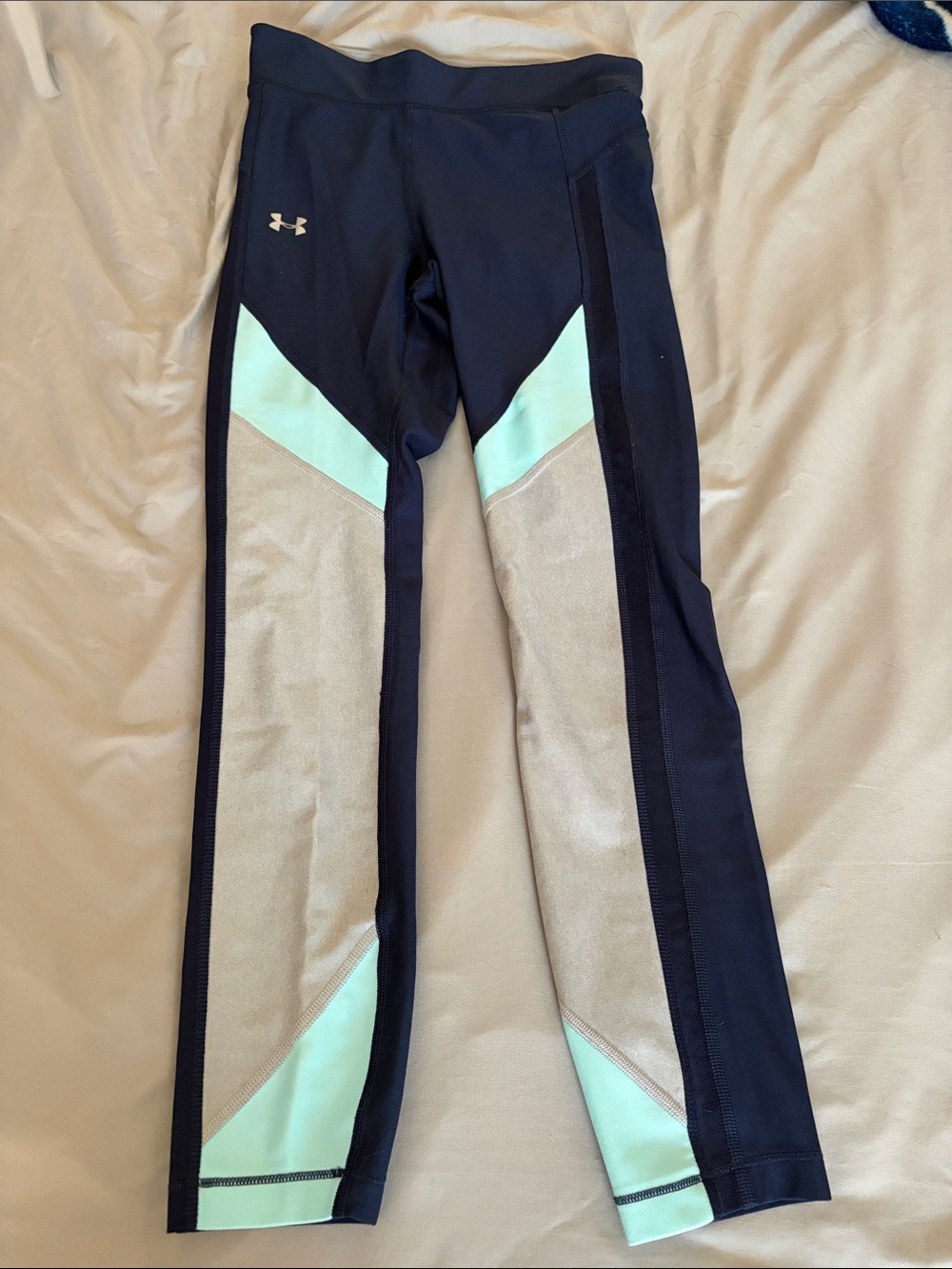 Under Armour Navy Leggings with Mint and Beige Panels